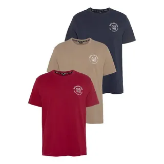 H.I.S. H.I.S T-Shirt, (Packung, 3 tlg 3er-Pack), schmal geschnitten, bedrucktes Design, aus 100% Baumwolle, Gr. XXXL (64/66), bordeaux, navy, beige, , 76068206-XXXL