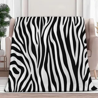 Kuscheldecke Zebra-Print 180x200 cm Warme Sherpa Decke Schwarz Und Weiß Wohnzimmer Flauschige Wolldecke Sherpa Decke Wohndecke Sofadecke für Erwachsene Kinder Baby