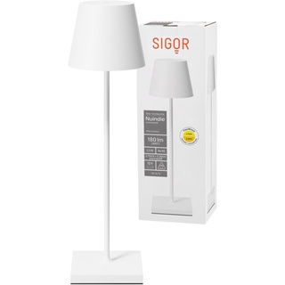 SIGOR Nuindie - Dimmbare LED Akku-Tischlampe Indoor & Outdoor, IP54 spritzwassergeschützt, Höhe 38 cm, aufladbar mit Easy Connect, 12 h Leuchtdauer, schneeweiß