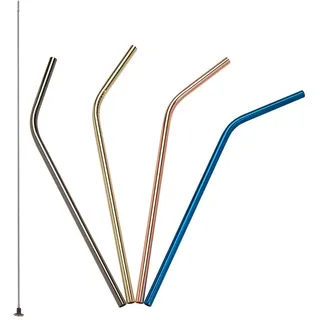 LURCH Edelstahl Trinkhalme gebogen 21,5 cm 4 St. Gold/Rosa/Blau/Grau