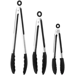 LESEED Grillzange Silikon 3er Set, Küchenzange Silikon Hitzebeständige und Antihaft-Pfannen, Zange Küche mit Sicherheitsverschluss für Aufbewahrung, Zange für Airfryer, BBQ und Küchengebrauch