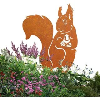 Eichhörnchen Herbstdeko Draußen,Rostige Gartendeko Gartenstecker Metall | Rost deko für Garten Herbst Deko Gartendeko für Draußen Wetterfest, Edelrost Beetstecker Terrasse Balkon