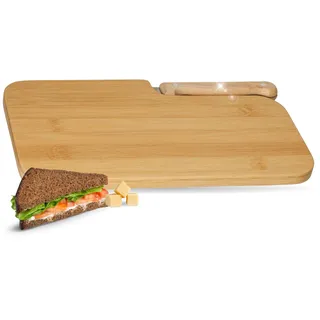 Schneidebrett Holz 'Picknick' - Nachhaltiges Frühstücksbrett aus Bambus mit integriertem Jausenmesser - Personalisierte Geschenkidee für Männer, Frauen, Opa & Kinder (nicht personalisiert)