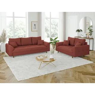 s-style möbel Couch Cord 2-Sitzer + 3-Sitzer Rot