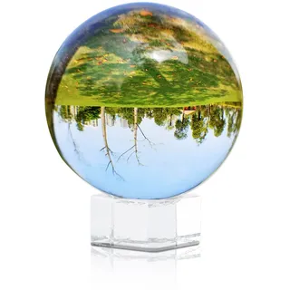 Intirilife Glaskugel mit Ständer in KRISTALL KLAR 50 mm – Kristallkugel mit Glasständer perfekt geeignet für Fotografie,