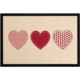 MoonWorks® Fußmatte Willkommen Motiv Herzen Türmatte Deko Haustür Eingang rutschfest & waschbar Beige-rot 60x40cm