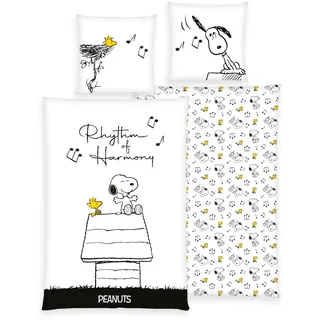 Herding Peanuts Bettwäsche glatt Rhythm of Harmony Snoopy Woodstock 100% Baumwolle 135 x 200 cm und 80 x 80 cm - All-In-One-Outlet-24 -