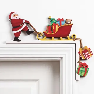 COMOOKA Türrahmen Deko Weihnachten Türdeko Holz Weihnachtsdeko Tür | Weihnachtlicher Türdeko mit doppelseitigem Weihnachtsmann Motiv, Weihnachtsdeko für Türrahmen, Fenster, Kamin, Kühlschrank