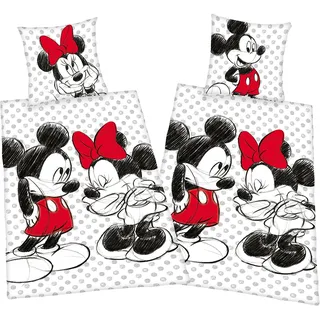 Disney Mickey & Minnie Mouse Partner Bettwäsche Doppelpack 80x80cm 135x200cm, 100% Baumwolle mit Reißverschluss