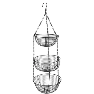 chennnls Hängekorb hängend 3-stöckiger mit Haken, Eisenkörbe Obstkorb hängend, Hängend Obstschale Küche, Gemüsekorb aus Metall für Küche Gemüsebrot Organizer (Schwarz)