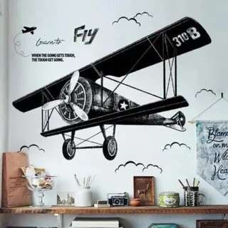 Retro-wolken-wandtattoo Fürs Jugendzimmer – 130 X 93 Cm, Vintage-jungen-design, Schwarzer Dekosticker Auf Weißem Hintergrund, Einfach Anzubringen