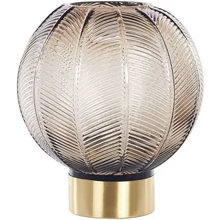 Blumenvase Braun und Gold Glas 24 cm Bauchig Kugelform mit Breiter Öffnung Rillen-Struktur Modern Tischdeko Accessoires Deko Glasvase Esstisch
