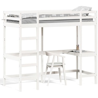 vidaXL Bett Hochbett mit Schreibtisch Weiß 80x200 cm Massivholz Kiefer weiß