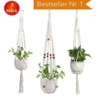 Bonn Design Premium Makramee Blumenampel 90cm Innen Außen Garten Blumentopf Halter Macrame Hängepflanzen Topf Balkondekoration Lounge Deco Blumen Ampel Balkon Wandbehang BOHO Pflanzenhänger Pflanzenampel