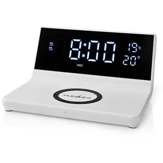 Nedis Wecker Kabelloses Ladegreät | Qi Zertifiziert | 5/7.5/10 / 15 W | USB-A Stecker | 2 Alarmzeiten | Snooze-Funktion