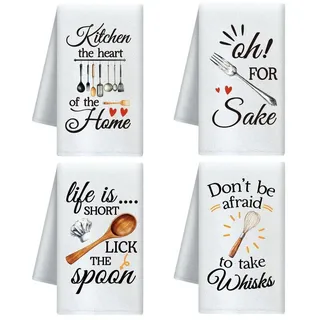 LuxusKollektion Geschirrtuch Geschirrtücher Humorvoller Spruch 4er Set 60x40cm, (4-tlg) bunt