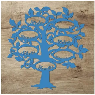 Namofactur 3D-Wandtattoo Holz Wandbild 'Familie Baum' Wanddeko, Wanddekoration Familien Stammbaum, Wandgestaltung für dein Wohnzimmer blau