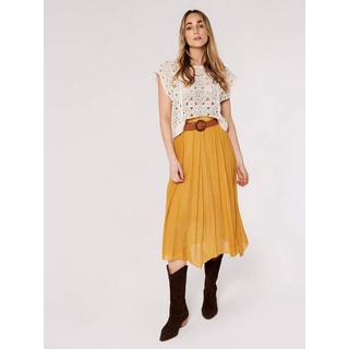 Apricot Midirock Shimmer Crinkle Belted Skirt, mit Flechtgürtel gelb