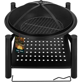 KOTARBAU® Feuerschale mit Funkenschutz & Holzablage Feuerschalen Stahl 58 cm Durchmesser Feuerschalen Feuerkörbe Feuerschale mit Grillrost Feuerschalen für den Garten mit Funkenschutz Feuerkorb
