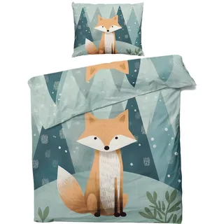 Generisch Sommer Bettwäsche 135x200 Fuchs Kinder - Waldtiere Bettbezug 135 x 200 2er Set, Weiche & Angenehme Mikrofaser Bettbezüge & Kissenbezug 80x80, Bettwäsche-Sets mit Reißverschluss W&-14