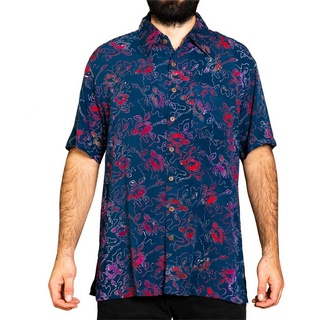 PANASIAM Hawaiihemd Kurzarmhemd mit Kragen Wachsbatik Herren Hemd in lebendigen Mustern und leuchtenden Farben langlebiges Sommerhemd Freizeithemd bunt