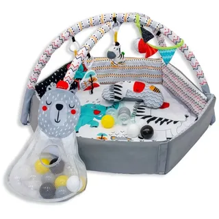 BOJUNGLE Spieldecke mit Zubehör, grau, Erlebnisdecke, Babymatte ab Geburt, Spielbogen