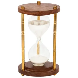 Nklaus Nautische 3-Säulen-Sanduhr aus Messing und Holz, 30min., 17,5x10cm | Maritime Dekoration aus Messing und Holz, Echtholz, braun-gelb, Gewicht 425g