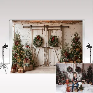 Kate Christmas Weiße Retro-Holztür-Fotografie-Hintergründe,3x2m/10x6,5Fuß,Weihnachtsbaum,schäbigesScheunentor,Baby,Erwachsener,Familienporträt,dekorativerHintergrund,Fototermin,Fotostudio
