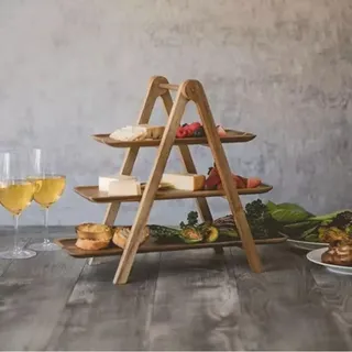 Dytabepl Etagere 3 Etagen, Akazienholz Servier-Ständer 3-Etagen, Bauernhaus Dessert-Ständer, Servierplatte und Obst-Lebensmittel Serviertabletts für Desserts, Kuchen, Käse, Wurst Party Picknicks
