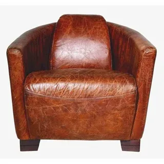 Art Deco Echtleder Sessel Ebony Leder / Ciger - Braun - Clubsessel - Lounge Sess