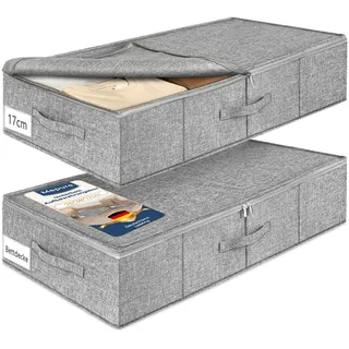 mepure Unterbett Aufbewahrungsbox, 76×38×17cm-50L Faltbare Unterbettkommode mit Deckel & Doppelreißverschluss, Waschbare Unterbettbox für Kleidung, Decken, Bettlaken, Kissen, 2 Stück