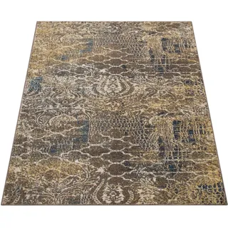 Paco Home - Teppich Wohnzimmer Vintage Design Kurzflor Mit Abstraktem Muster, Modern Braun Blau 80x150 Cm