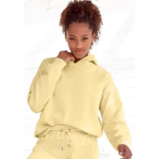 Hoodie BUFFALO "-Kapuzensweatshirt mit Rückenprint" Gr. 44/46, gelb Damen Sweatshirts -jacken und Rippbündchen, Loungeanzug