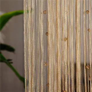Surwin Fadenvorhang mit Perlen, Funkelnd Türvorhang, Perlenvorhang, Insektenschutz Balkontür Fliegenvorhang Raumteiler Vorhang, Dekorative Quaste für Terrassentür, Tür, Hochzeit (Gold,100x200cm)