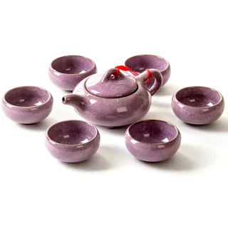 YzoTek Eisrissglasur Porzellanteeset - Chinesisches Kung Fu Teeservice Utensil mit Mehrfarbigen 6 Teetassen(1.7 Unzen) und Teekanne(6.8 Unzen)