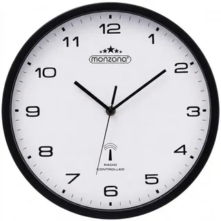 monzana Wanduhr (Groß Funk Wohnzimmer Schwarz Küchenuhr Modern Autom. Zeitumstellung) schwarz