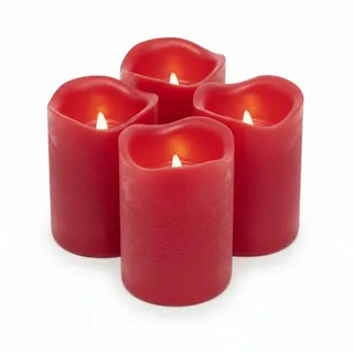 ToCi LED-Kerze 4er-Set LED-Kerze mit Timer Kerzenlicht Echtwachskerze Rot Ø 5x6,5 cm 6,5 cm