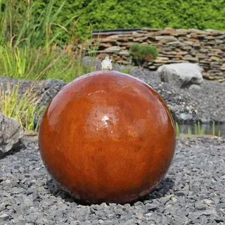 CLGarden Cortenstahl Kugelbrunnen 48cm Gartenbrunnen mit LED Wasserspiel Edelrost Kugel