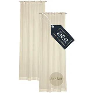 SCHÖNER WOHNEN Ösenvorhänge 2er Set Beige halbtransparent - Gardinenschals 140x250 mit Ösen - Durchsichtige Gardinen für Wohnzimmer & Schlafzimmer - Vorhänge modern, lichtdurchlässig, Öko-Tex