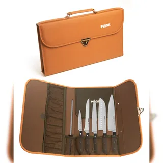 PIRGE Classic Profi Messerset mit Tasche 7 Stück - Geschmiedet Messerset - Profi Kochmesser Set - Edelstahl Profi Küchenmesser Set - Messer Set Scharf