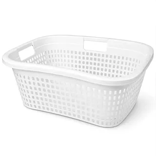 HRB Wäschekorb Plastik, 35L Wäsche Box Volumen, Wäschesammler mit 53 x 40 x 23 cm Außenmaß, Wäsche Sortierer Groß, Aufbewahrungskorb (1, Weiß)