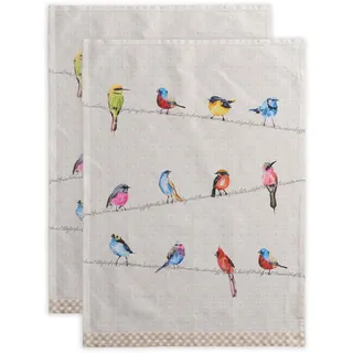 Maison d'Hermine Küchenhandtuch 100% Baumwolle (50 cm x 70 cm, Set von 2) | Küchenhandtücher Tischgeschirrtücher zum Muttertagsgeschenke Reinigen Frühling/Sommer - Birdies On Wire
