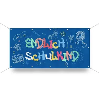 WallSpirit Hängedekoration Banner - Einschulung "Blau", wetterfest, inkl. Ösen zum Aufhängen blau 100 cm x 50 cm
