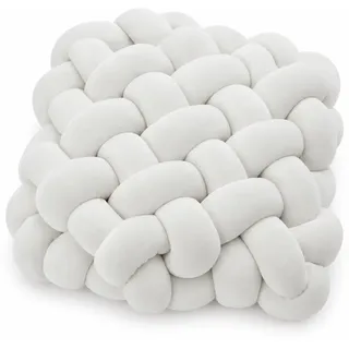 Knotenkissen 33 x 33 cm – weiches Sitzkissen & Dekokissen in Flechtoptik für Stuhl, Sofa & Bett – Weiß - Weiß