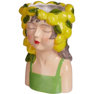 BUTLERS Blumenvase 14x15x24 cm Dolomit Dekovase - Lemon Girl - | Gelb - Blumenvase für einzelne Blumen - Dekoration für Fensterbank & Regal - Tischvase für Küche & Tischdeko