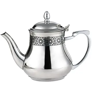 Orientalische Induktions-Teekanne 1,5 L, Teapot aus Messing, mit integriertem Filter, traditionelles Modell, Arabische Kanne silberfarbig mit Deckel, Teekocher, Teewärmer & Teebereiter