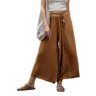 Och Bella Hosenrock Damen Lang mit hoher Taille - Aus extrem weichem, luftigem Material Hosen Damen - Lässige Hosen Damen High Waist Perfekt für die kommende Sommersaison (Braun XL) - XL