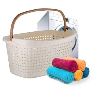 Wäschekorb mit Henkel 40 L Wäschewanne mit Henkel geflochten Wäsche Korb Wäschebox Wanne Wäschesammler Modern Rattan Optik Waschkorb