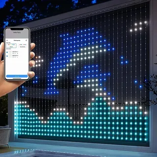 Gardine LED Vorhang Lichterkette Smart APP Lichtervorhang 2x2m Innen Außen | DIY 400 LED RGB Vorhang Bunt mit Fernbedienung, Dynamisch , Farbwechsel Curtain Lights für Weihnachten Festliche Party Deko