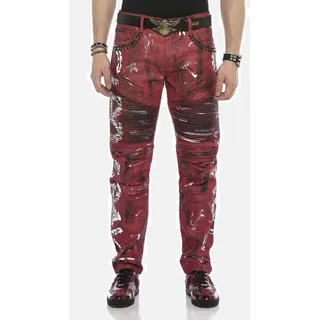 Slim-fit-Jeans CIPO & BAXX "DENIM", Herren, Gr. 32, Länge 34, rot, 99% Baumwolle;1% Elasthan, gemustert, casual, slim fit lang, Jeans, Röhrenjeans mit Farbbeschichtung, CD608